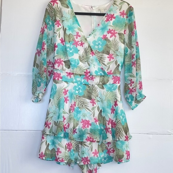 CATO Romper, size 14, zipper green white quarter sleeve underlay short - Picture 3 of 9